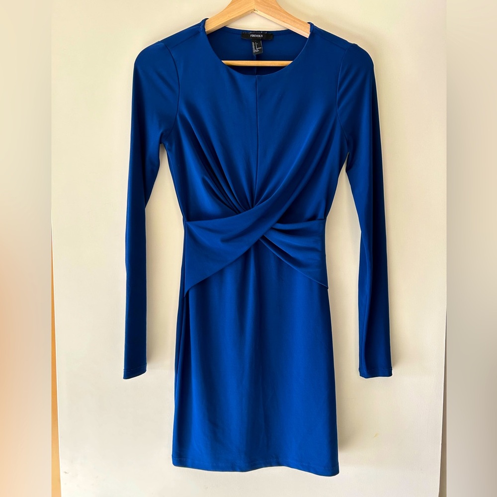 Fitted Blue Long Sleeve Mini Dress
